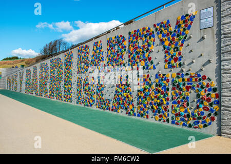 Children's Climbing Wall at Whitmore Bay, Barry Island, south Wales Stock Photo
