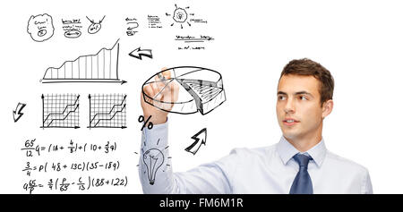 buisnessman drawing plan on virtual screen Stock Photo