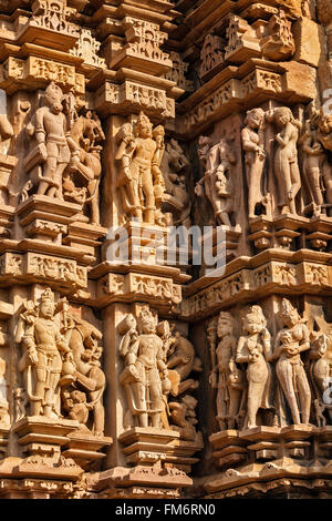 Sculptures on Khajuraho temples Stock Photo