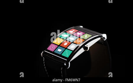 close up of smartwatch with application icons Stock Photo