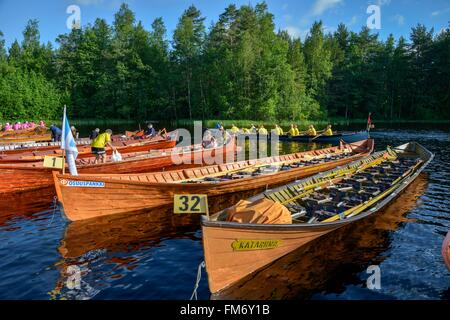 Finland, province of oriental Finland, Sulkava, Muikka, wooden Finnish traditional boat Stock Photo