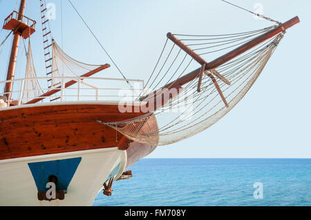 Wooden cruising yacht's bow Stock Photo