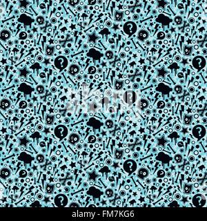 Vector seamless pattern with bones, skulls and stars. Emo-style. Stock Vector