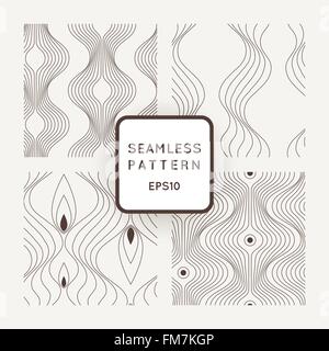 Set of vector seamless pattern of wavy lines, similar elements or tulip glasses and flashlights. Stock Vector