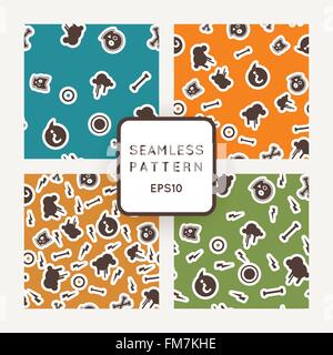 Set of vector seamless patterns with bones, skulls and stars. Emo-style. Stock Vector