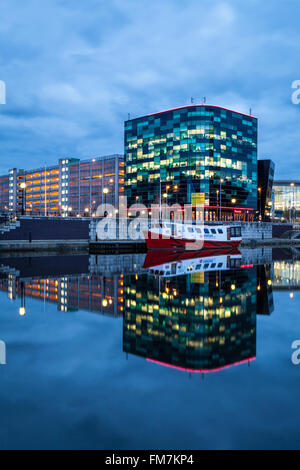 Dusk, Salford Quays, Manchester, Lancashire, England Stock Photo