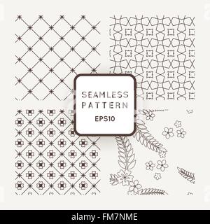 A set of four vector seamless floral and geometric patterns. Japanese style. Arabic style. Stock Vector