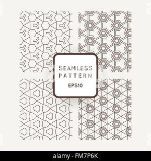 A set of four vector seamless floral and geometric patterns. Japanese style. Arabic style. Stock Vector