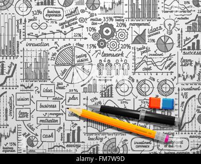 infographics collection hand drawn doodle sketch business ecomomic finance elements Stock Vector