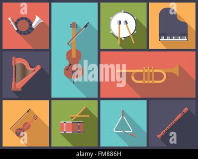 Flat design illustration with musical instruments for classical music. Stock Vector