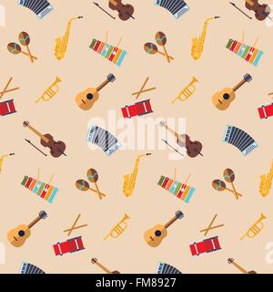 Seamless background with flat design musical instruments Stock Vector