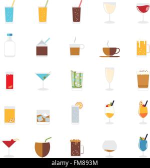 Flat design drink and beverage vector icons collection Stock Vector