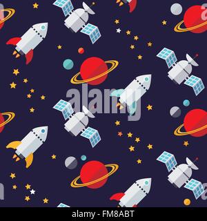 Flat design seamless space objects pattern Stock Vector