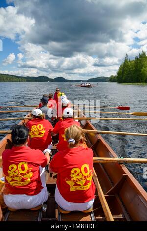 Finland, province of oriental Finland, Sulkava, rowing race on a lake Stock Photo