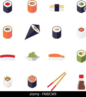 Sushi icons set. Asian food. Flat style food. Vector illustration Stock ...