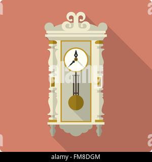 Retro styled flat design icon of vintage wall clock Stock Vector