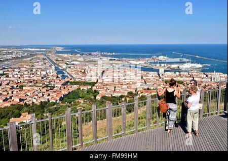 France, Herault, Sete, panoramic view of Sete and its port facilities from the Mont Saint Clair Stock Photo