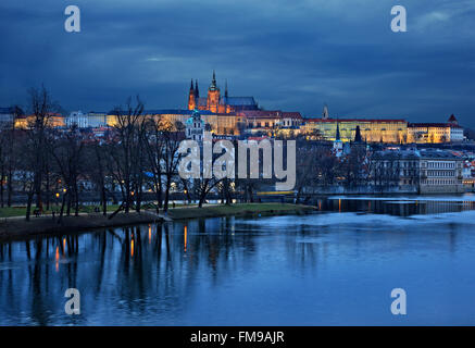 Early night view of Prague castle, Prague, Czech Republic Stock Photo