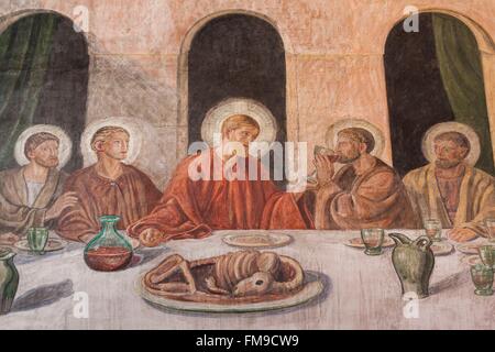 Denmark, Jutland, Viborg, Viborg Domkirke Cathdral, interior frescoes of Jesus Christ and the Last Supper