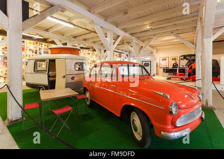 Denmark, Funen, Egeskov, exhibit of classic cars and aircraft, 1950s German Lloyd car and trailer Stock Photo