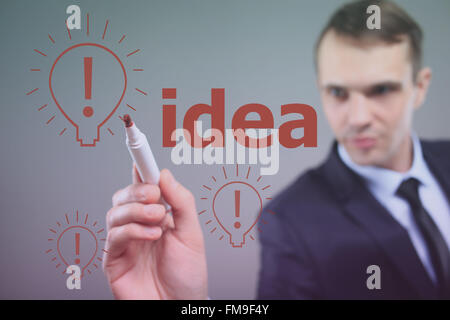 Business innovation and idea concept. Businessman drawing lightbulb Stock Photo