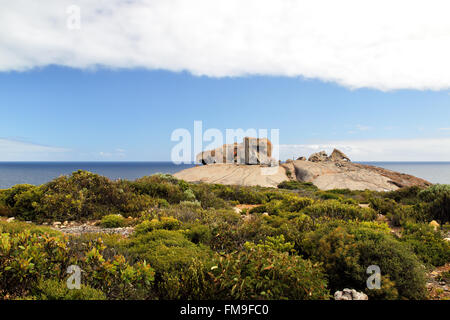 Tourists visiting the Remarkable Rocks, a natural rock formation, in the Flinders Chase National Park on Kangaroo Island, South Stock Photo