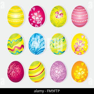 Vector colorful set of painted cartoon holiday easter eggs  isolated on white Stock Vector