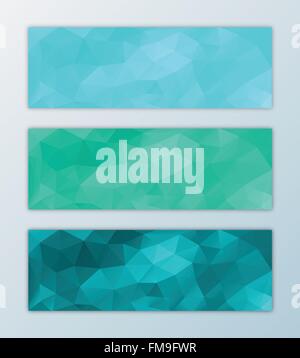 Website banner template set abstract triangle polygon background decorative design in green and blue Stock Vector