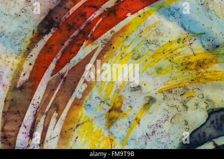 Rainbow, fragment, hot batik, background texture, handmade on silk,  abstract surrealism art Stock Photo