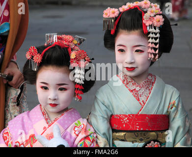 Japan; Kyoto, little girls in kimono, Stock Photo