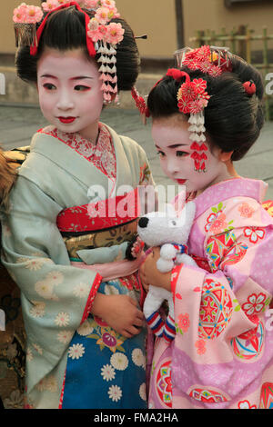 Japan; Kyoto, little girls in kimono, Stock Photo