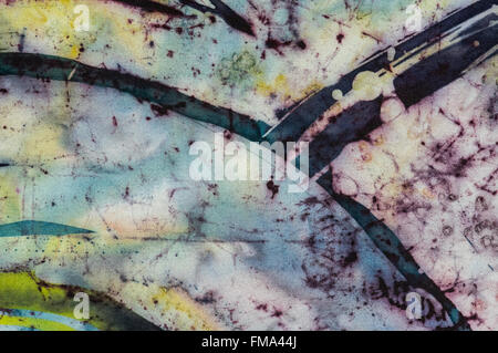 Abstraction, fragment, hot batik, background texture, handmade on silk,  abstract surrealism art Stock Photo