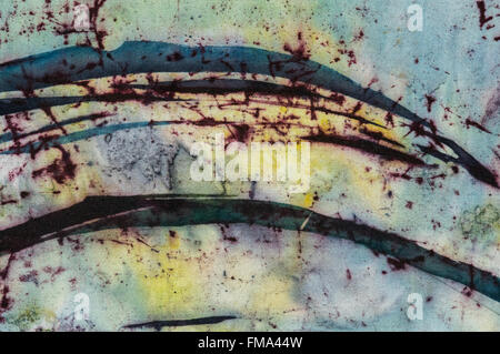 Abstraction, fragment, hot batik, background texture, handmade on silk,  abstract surrealism art Stock Photo