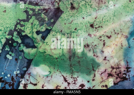 Abstraction, fragment, hot batik, background texture, handmade on silk,  abstract surrealism art Stock Photo