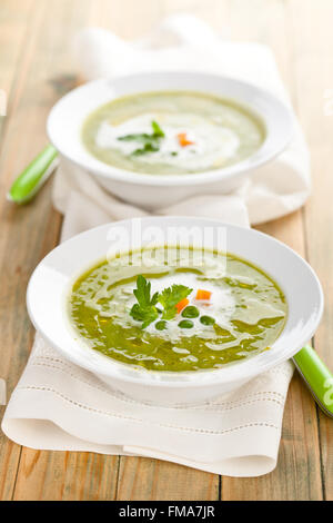Green pea soup. Stock Photo