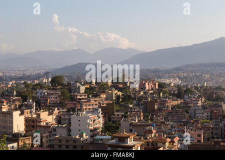 View over the Nepalese capital Kathmandu from Swayambhunath temple. Stock Photo