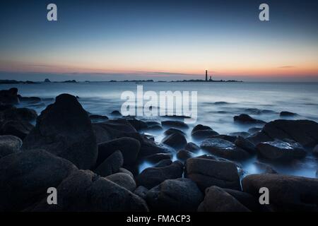 France, Finistere, Plouguerneau, Virgin Island, Virgin Island lighthouse, the tallest stone lighthouse of Europ Stock Photo