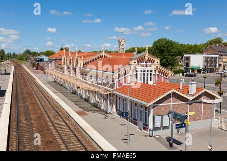 France, Somme, Abbeville, the Abbeville station style regional seaside is built around a wood frame with red brick veneer Stock Photo