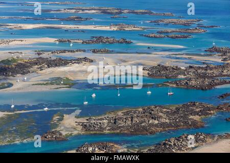 France, Manche, Chausey islands at low tide (aerial view)