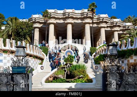 Spain, Catalonia, Barcelona, Park Guell by architect Antoni Gaudi