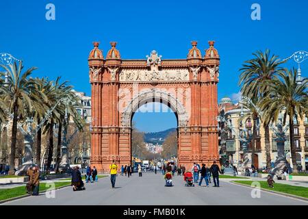 Spain, Catalonia, Barcelona, the Arc de Triomf by the architect Josep Vilaseca i Casanovas as main entrance for the Universal Stock Photo