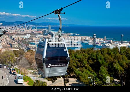 Spain, Catalonia, Barcelona, Montjuic Aerial Tram Stock Photo