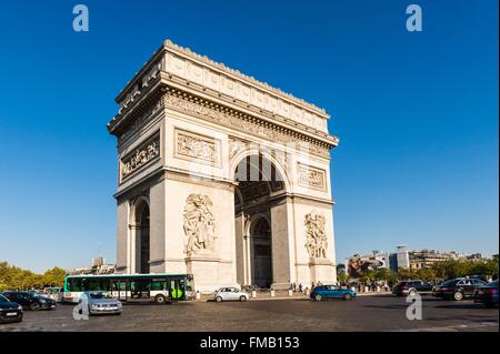 France, Paris, Place de l'Étoile (Place Charles de Gaulle), the Arc de Triomphe Stock Photo