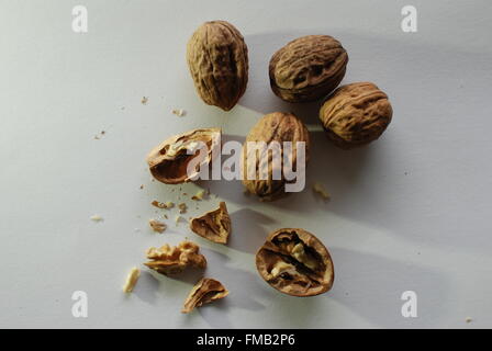 Walnuts on a table Stock Photo