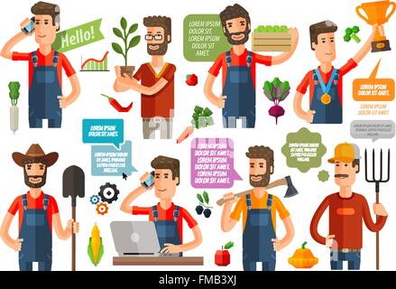 farmer or farming, gardening icons set. vector illustration Stock Vector