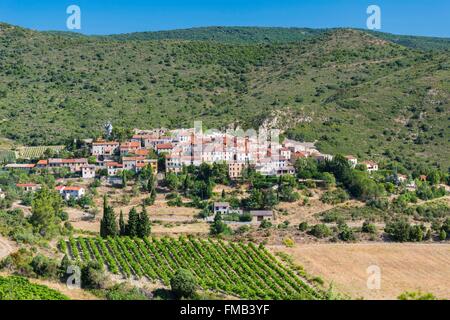 France, Aude, Cathare Country, Cucugnan, in the heart of the Corbieres vineyard Stock Photo