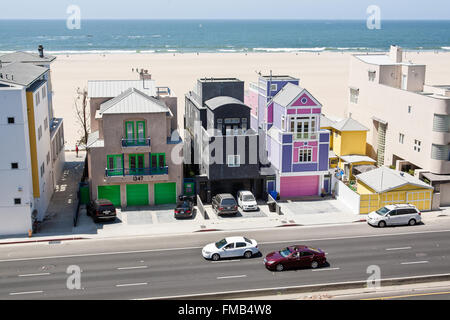 Housing,homes along Santa Monica Beach,Los Angeles,L.A., National Highway 1,Pacific Coast Highway,PCH, California,U.S.A., Stock Photo