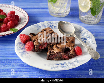 Raspberry chocolate chip brownies Stock Photo
