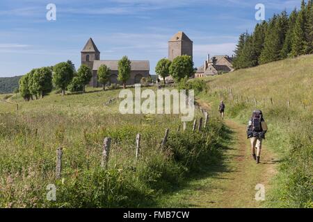 France, Aveyron, Aubrac, pilgrim on the way of Saint James Stock Photo