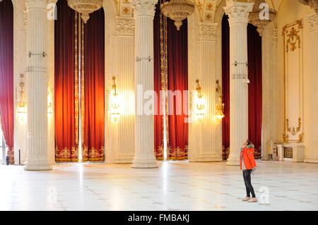 Romania, Muntenia, Bucharest, the Parliament Palace which is the former palace of Ceausescu, ball room Stock Photo